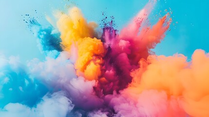Colorful Bright smoke float up, background Abstract smoke misty fog isolated on blue background. copy space, wallpaper. 