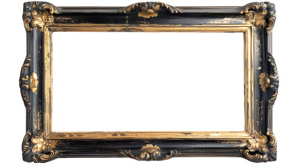 Old Empty Antique Black and Gold Wood Picture Frame Isolated