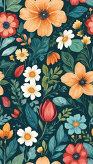 Beautiful seamless vector floral pattern, spring summer background with tropical flowers, palm leaves, jungle leaf, hibiscus, bird of paradise flower. Exotic wallpaper, Hawaiian style and watercolour 