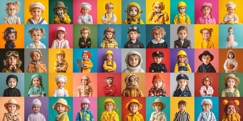 Collage of children in outifts of different occupations