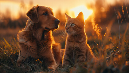 best friends - a couple of cat and dog showing unity affection and love