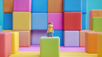 colored cubes and a little man