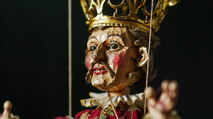 A marionette donning a golden crown