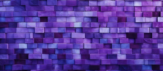 A detailed view of a purple brick wall covered in countless small squares creating a seamless tiles mosaic texture. The wall appears uniform and orderly, showcasing the repetitive pattern of the small