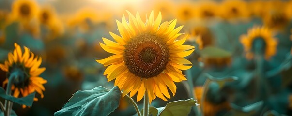 A Field of Sunflowers in Full Bloom. Concept Field, Sunflowers, Bloom, Nature, Landscape