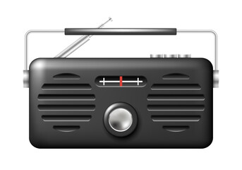 Retro radio icon set. Vector 3D radio. Clipart isolated on white background.