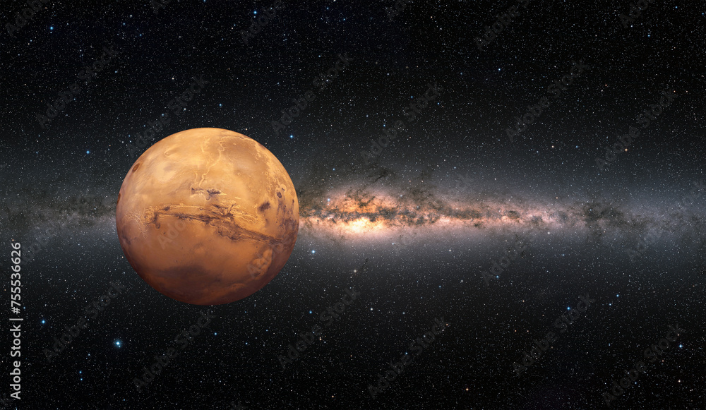 Fototapete View of Mars from outer space with millions of stars around it Milky Way galaxy in the background 