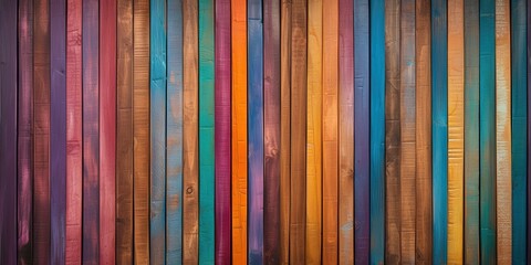 Grungy colorful wood strips. Wooden wall or floor of color full wood planks. Colorful spectrum of wood background.