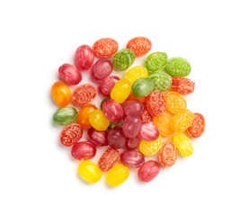 Fototapeta na wymiar Hard Candy Isolated, Sour Hard Candies, Fruit Sugar Bonbon Pile, Colorful Lozenge, Color Candy Group