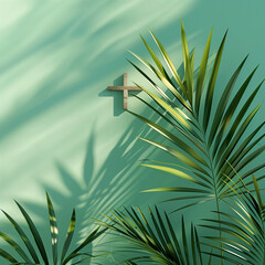 Palm tree in the wind; eastern radiation: palm leaves and cross-unite.

