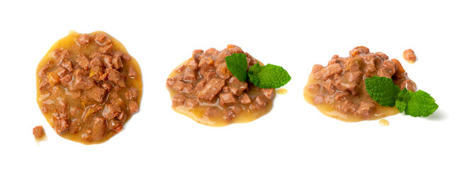Pet Food, Wet Food for Cats, Dog Canned Pate, Soft Pet Food on White
