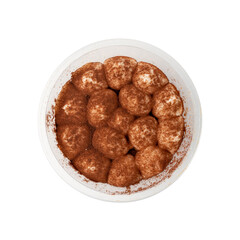 Tiramisu Cake Isolated, Coffee Dessert, Italian Tiramisu Biscuit with Mascarpone and Cocoa Powder