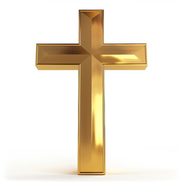 Isolated on a white background is the golden Christian cross. Illustration in 3D rendering,Golden Christian Cross in 3D rendering: Isolated on a Background
