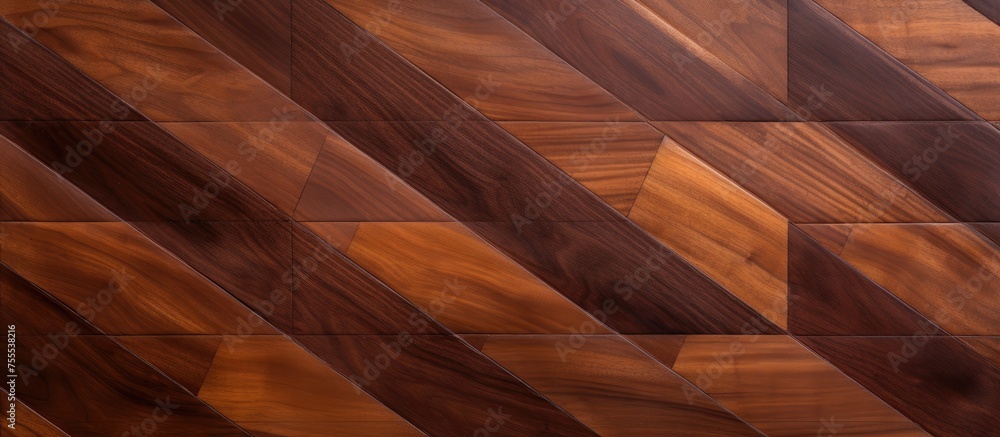 Aufkleber a detailed view of a wooden floor featuring a diagonal pattern. the woods natural texture and color 