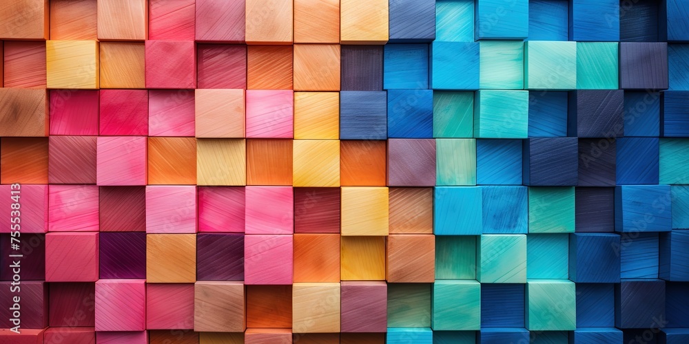 Poster colored wooden blocks arranged in a pyramid pattern.