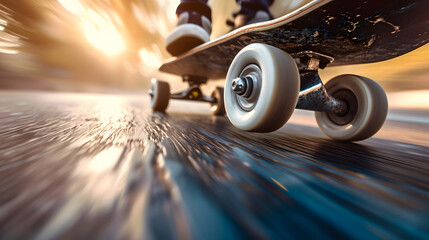 Close-ups of skateboard wheels in motion background - Powered by Adobe