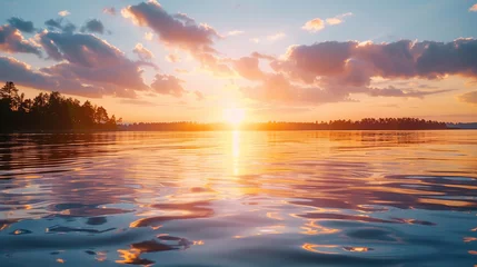 Papier Peint photo autocollant Réflexion golden sunrise over calm waters, reflecting vibrant hues