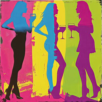 Three women standing together with wine glasses in hand