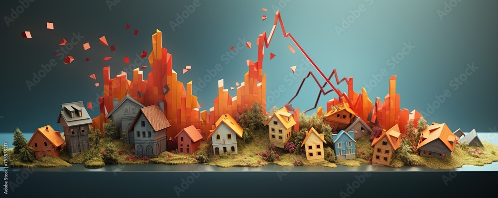 Wall mural housing market crash. business concept profits drop. graph peaks and valley. profit and loss - Wall murals