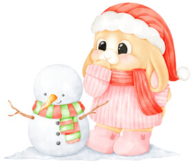 cute rabbit and snowman