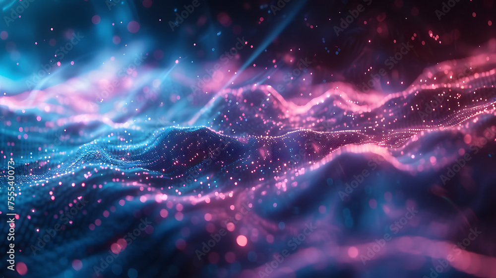Poster create an abstract representation of cyberspace, with data streams and digital entities existing in 