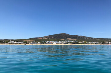 view of Mediterranean coast from the sea in clear sunny day