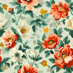 Retro Garden Charm: Vintage-Inspired Floral Pattern, Captivating Springtime Design, Created using generative AI	

