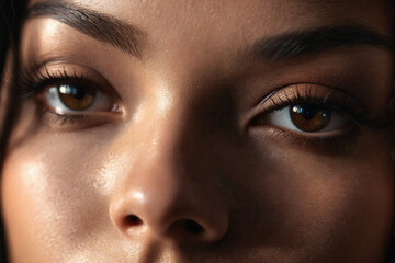 Fototapeta premium Close-up portrait of black hair model with brown eyes