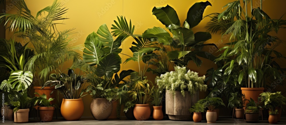 Poster a collection of potted plants arranged neatly on top of a table in an indoor setting. the various ty