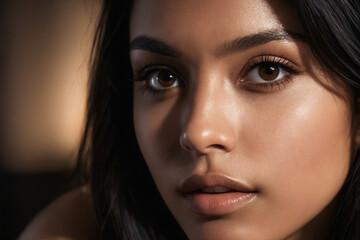 Fototapeta premium Close-up portrait of black hair model with brown eyes