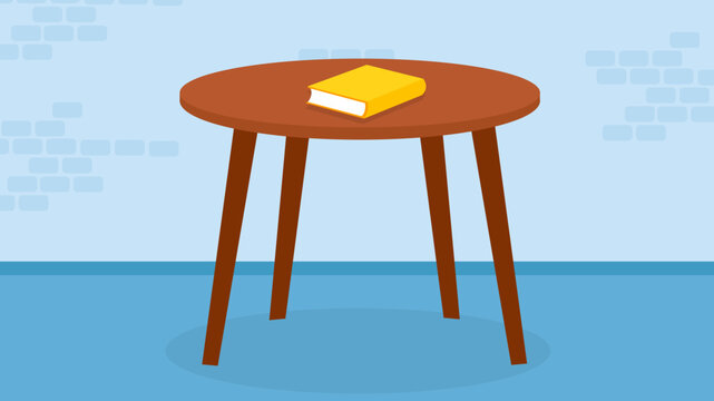 wooden table with book in the blue room, vector illustration design