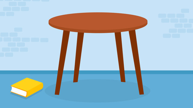 Wooden table and book in the room. Vector illustration in flat style