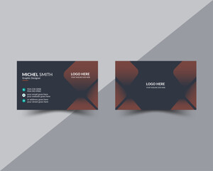Modern Business Card - Creative and Clean Business Card Template. Luxury business card design template. Elegant dark back background with abstract red wavy shape shiny. Vector illustration.