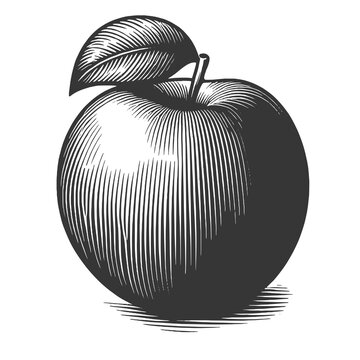 Apple fruit plant food sketch engraving generative ai raster illustration. Scratch board imitation. Black and white image.