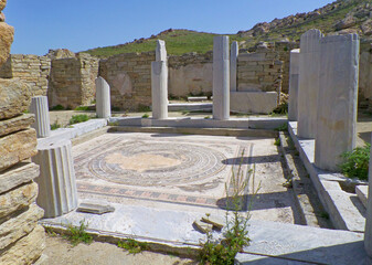 Beautiful Floor Mosaic of the Peristyle Courtyard of House of the Dolphins, Archaeological Site of...