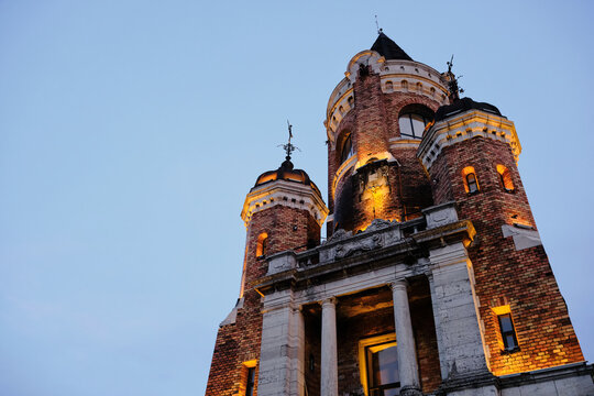 Gardos Tower in old town Zemun - Belgrade Serbia - architecture travel background. A popular tourist destination in the Balkans in the evening in spring. Austria-Hungary empire memorial tower