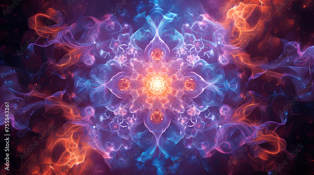 Poster use glowing aetheric patterns and intricate designs to create a visually captivating cover