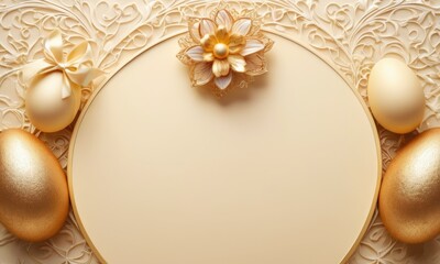 Easter flatlay - Easter eggs in barocco style in gold colors,frame with space for text.Easter...