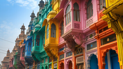 Obraz premium Traditional Indian architecture amidst the colorful chaos background