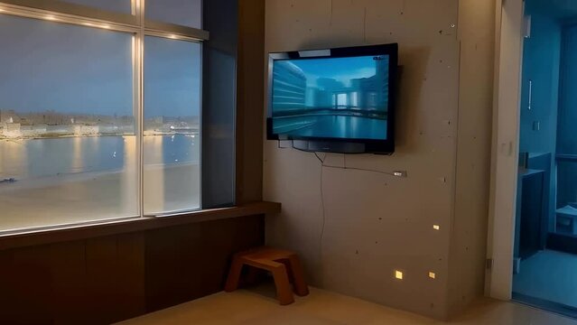 cozy hotel room with interactive TV LED