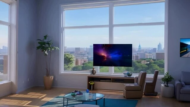 cozy apartment room with interactive TV LED