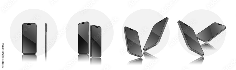 Poster realistic smartphone mockup in different angles view. device ui, ux mockup for presentation template