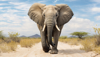 Fototapeta na wymiar Elephant in the Tsavo East National Park in Kenya, Africa