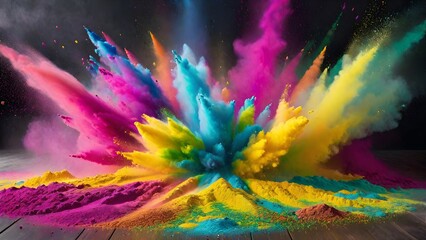 Holi Festival Colored Powder Explosion In The Air Abstract Closeup Dust On Backdrop