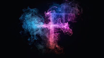 A colored smoke cross set against a black background. Vector-based artwork,Vector Art: Colored Smoke Cross on Black Background: Symbolic and Striking






