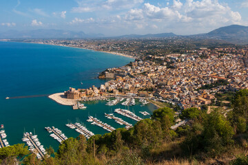 panoramic view of the Sicilian coast from the Castellammare del Golfo viewpoint.