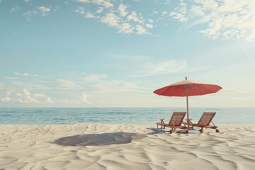Beach umbrella with chairs on the sand. summer vacation concept. 