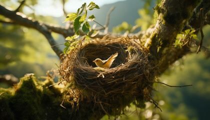 bird's nest on a tree. the birth of new birds.