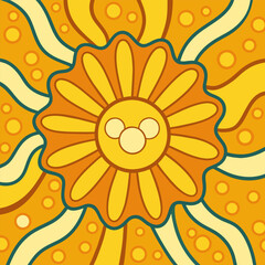 Background with yellow flowers. Vector illustration of cartoon colorful flower pattern
