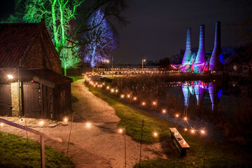 Old lime kilns heritage reflecting in the water in colorful lighting - 755550866